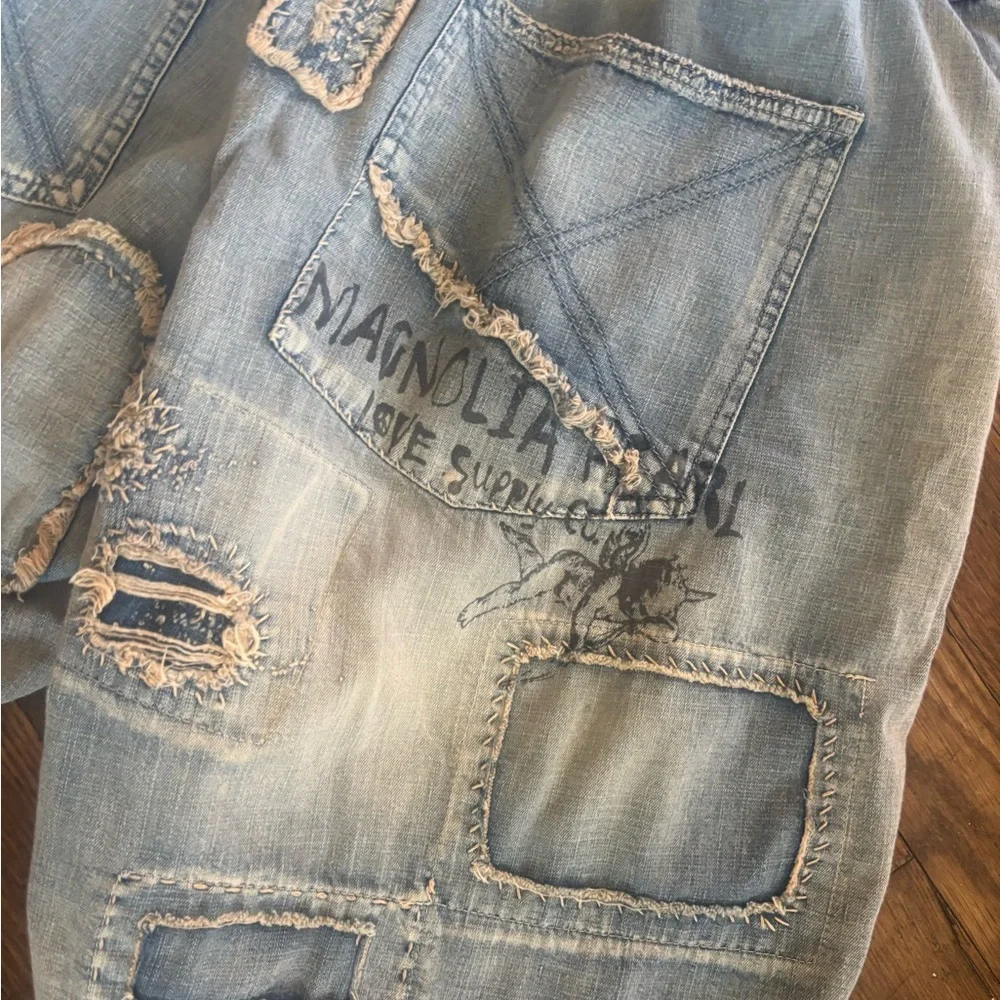 Magnolia Light Blue Patchwork Jean Shorts - Picture 6 of 10
